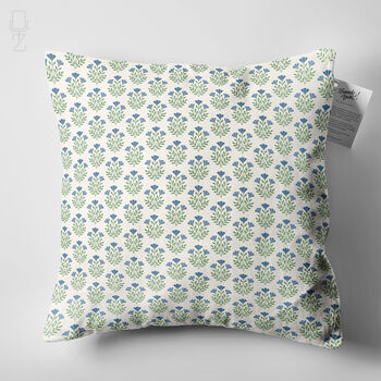 Blue Floral Block Print Chenille Cushion Cover, 10 of 12