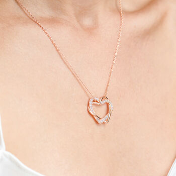 Crystal Encrusted Double Heart Pendant Necklace, 8 of 9