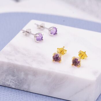 Natural Amethyst Tiny Stud Earrings In Sterling Silver, 6 of 12