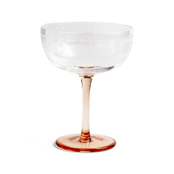 Pink Stemmed Champagne Coupe With Floral Etch, 3 of 3