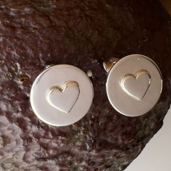 Sterling Silver Heart Stud Earrings With Heart Charm, 2 of 6