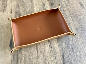 Personalised Rectangle Tan Leather Desk Tray, 2 of 12