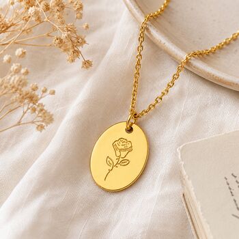 Personalised Oval Pendant Birth Flower With Engrave, 5 of 8