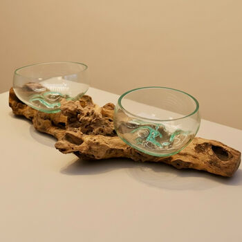 Molten Glass Bowls On Wood Decorative Tableware, 2 of 9
