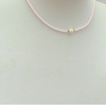 Beaded Choker Necklace Light Pink Beads And A Faux Pearl, 4 of 6