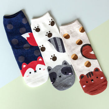 Woodland Friends Three Pairs Of Socks In A Box By Studio Hop