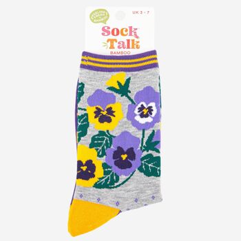 Women's Pansy Floral Print Bamboo Socks, 4 of 4