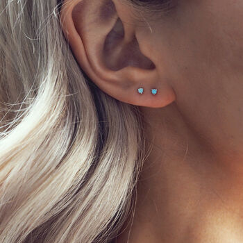 Dara. Sterling Silver Tiny Opal Stud Earrings, 2 of 5