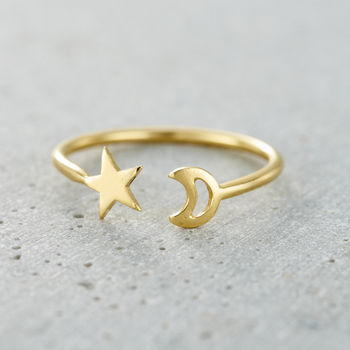 Personalised Moon And Star Open Ring, 3 of 10