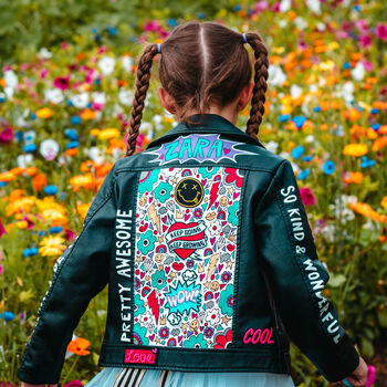 Personalised Hand Painted Leather Biker Jacket Black, 3 of 12