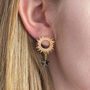 Sun Earrings With Black Enamel Star Drop, thumbnail 4 of 10