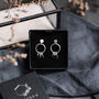 Silver Circle And Black Gemstone Earrings, thumbnail 4 of 5