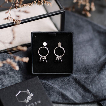 Silver Circle And Black Gemstone Earrings, 4 of 5