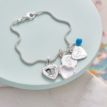 Birthstone Bracelet With Tiny Heart Locket, 2 of 12