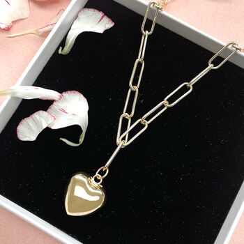 Delight Puffy Heart Gold Plated Long Pendant Necklace, 5 of 5