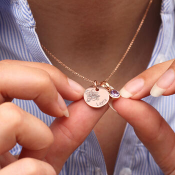 Personalised Gold Plated Birthstone And Flower Necklace, 2 of 6