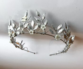 The Margot Crown Leaf Vine Mother Of Pearl Carved Shell Art Nouveau Headpiece, 11 of 12
