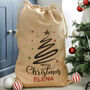 Personalised Christmas Tree Black Swirl Hessian Sack, thumbnail 1 of 2