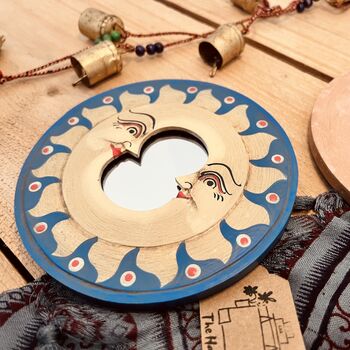 Wooden Celestial Moon And Stars Mini Bohemian Wall Mirrors Set Of Two, 6 of 6