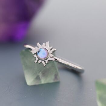 Sterling Silver Moonstone Sun Open Ring, 7 of 12