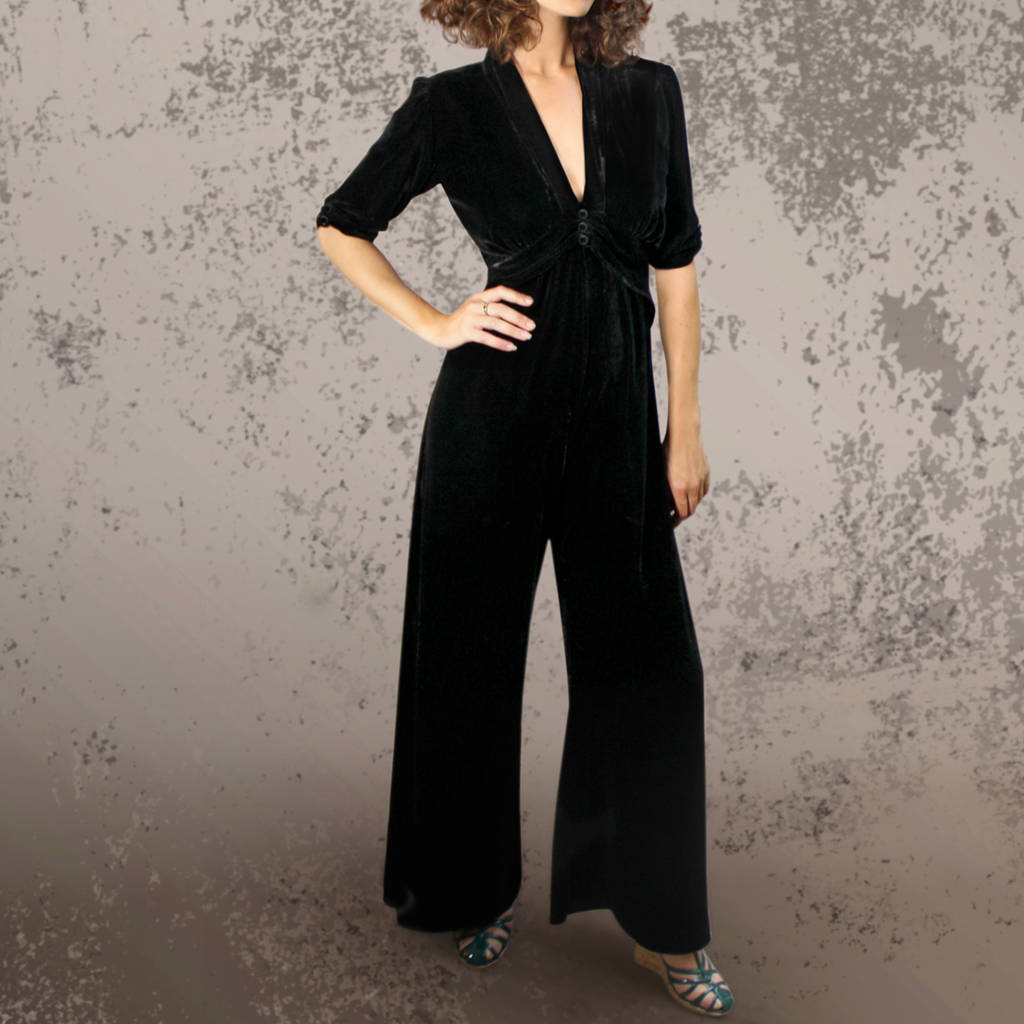 Timeless Silk Velvet Jumpsuit In Black, 1 of 3