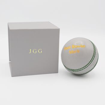 Personalised Vintage White Leather Cricket Ball, 3 of 5