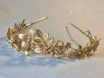 The Isla Crown Gold Silver Organic Handmade Floral Hair Vine Bridal Headpiece, 2 of 9