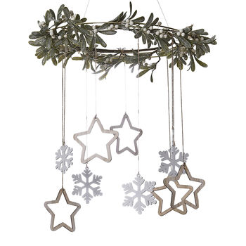 Gold Hoop Decoration With Mistletoe, Snowflakes, Stars, 2 of 3