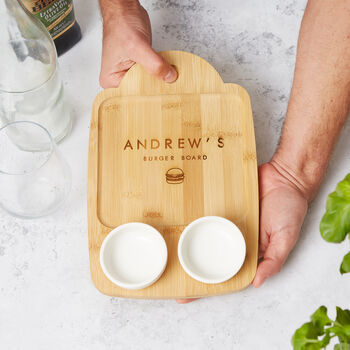 Personalised Bamboo Burger Board With Dip Bowls, 8 of 9