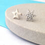 Personalised Mismatched Snowflake Initial Star Earrings, thumbnail 9 of 12