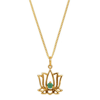 Lotus Flower Green Onyx Gold Vermeil Necklace, 4 of 7