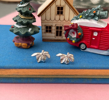 Sterling Silver Autumn Maple Leaf Dainty Earrings, 9 of 11