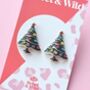 Christmas Tree Enamel And Rhinestone Earrings, thumbnail 1 of 2