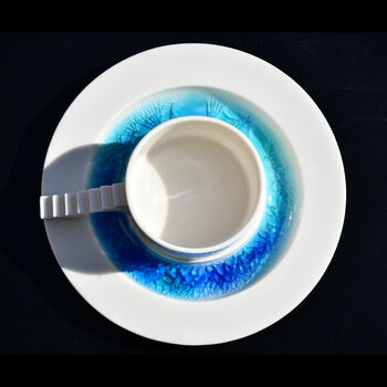 Sculptural Castle Porcelain Cup And Glass Saucer, 3 of 6