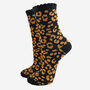Orange Black Glitter Leopard Print Ankle Socks Women's, thumbnail 1 of 4