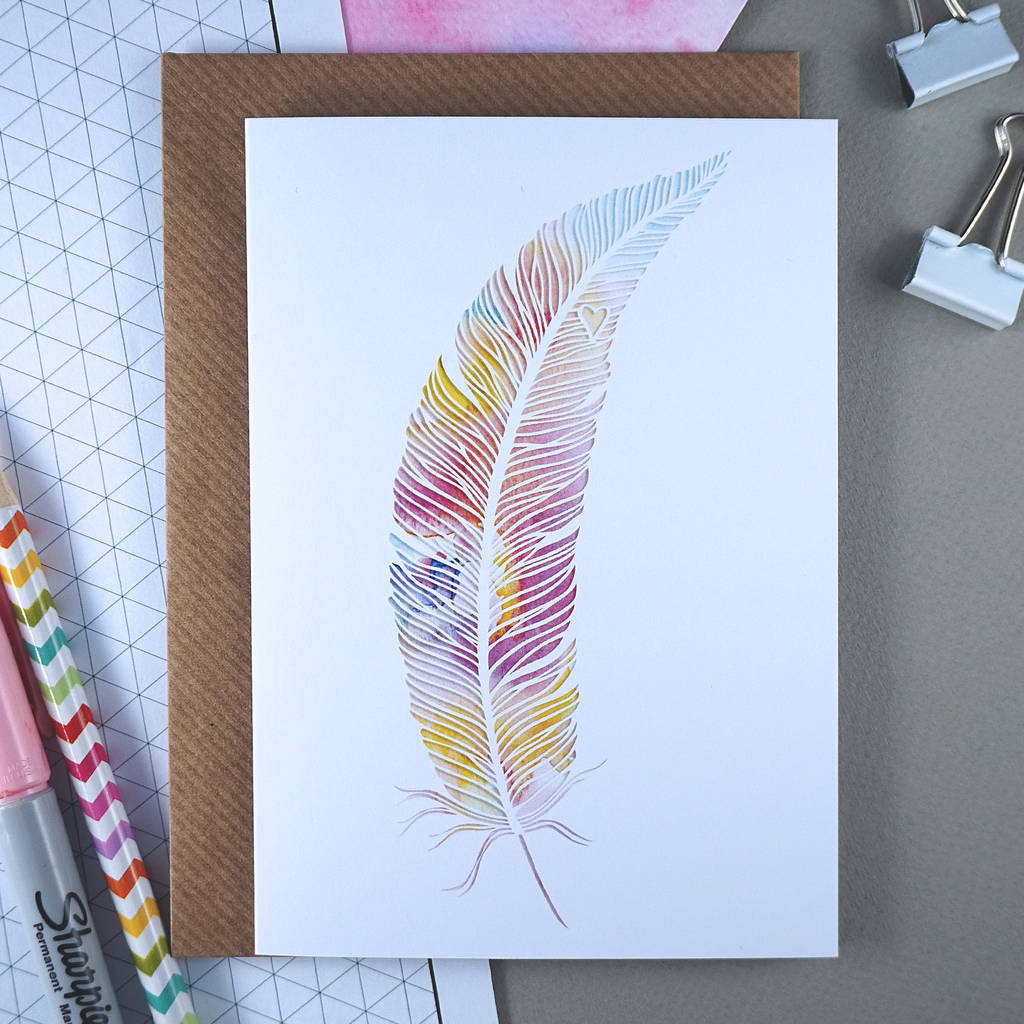 Rainbow Feather Watercolour Birthday Card By Rich Little Things ...