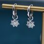 White Opal Sun Huggie Hoop Earrings In Sterling Silver, thumbnail 1 of 11