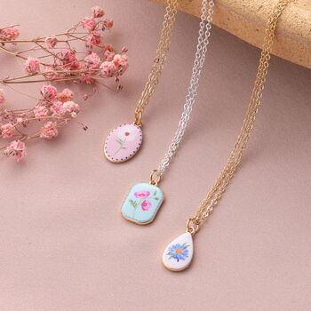 Birth Flower Enamel Pendant Necklace, 3 of 9