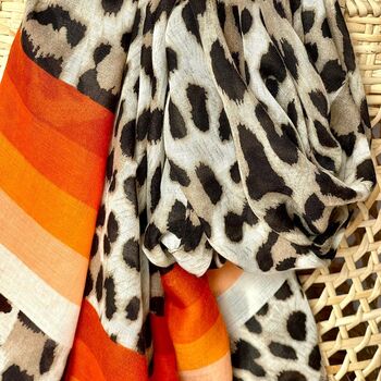 Leopard Print Scarf With Orange Stripes, 3 of 3