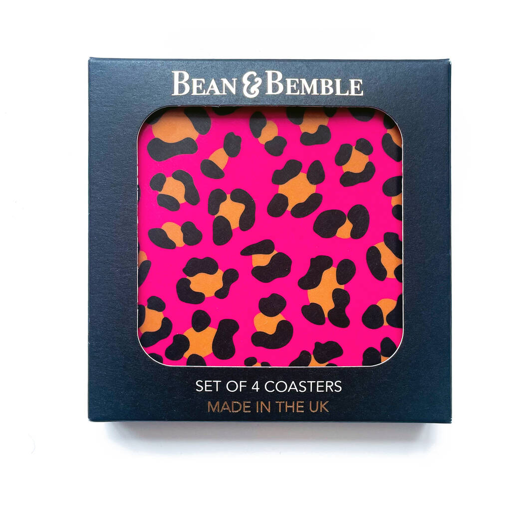 Hot Pink Leopard Print Round Melamine Coaster By Bean and Bemble