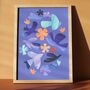 Abstract Bird And Flower Art Print, thumbnail 1 of 6