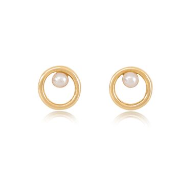 Credo Gold Plated Circle Studs With Cultured Freshwater Pearls, 2 of 3