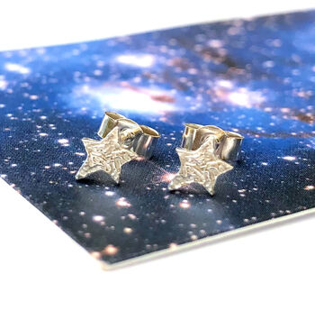 Thank You Sterling Silver Textured Star Earrings, 6 of 12