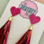 Pink Tassel Heart Glitter Resin Earrings, thumbnail 5 of 6