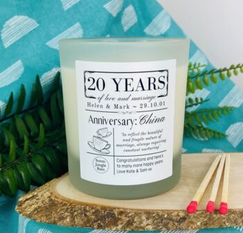 Personalised 20th Anniversary China Meaning Candle, 3 of 11