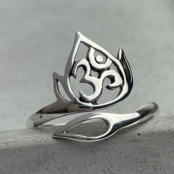 Silver Open Ring Om Lotus 925 Sterling Silver Jewellery, 6 of 9