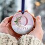 Personalised Baby Girl First Christmas Ceramic Ornament, thumbnail 5 of 7