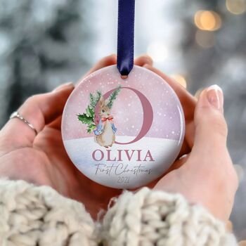 Personalised Baby Girl First Christmas Ceramic Ornament, 5 of 7