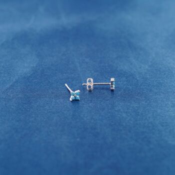 Turquoise Birthstone Flower 925 Sterling Silver Stud Earrings, 5 of 7