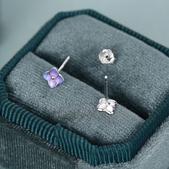 Sterling Silver Purple Hydrangea Enamel Stud Earrings, 5 of 12